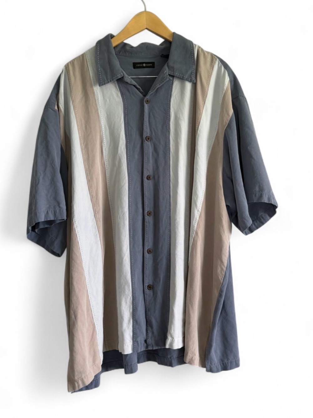 Cotton Traders 100% Silk Button Up Colorblock Stripe Shirt Retro 4XLT READ